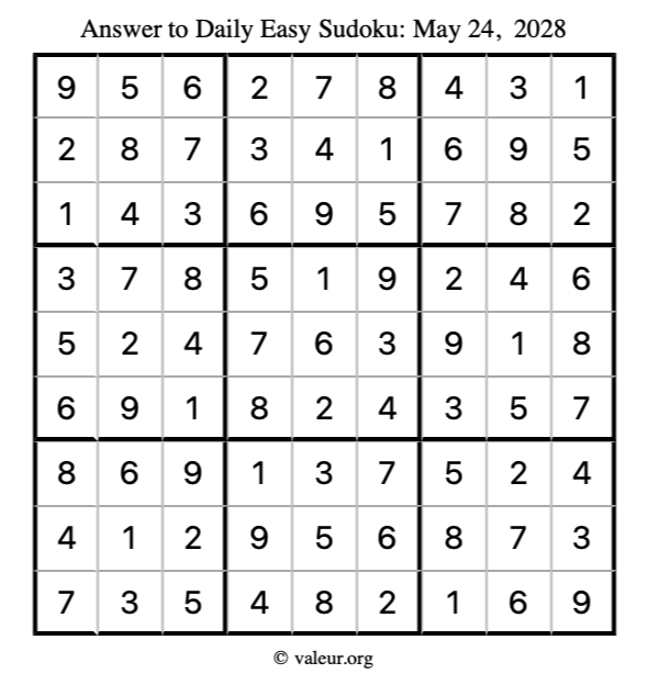Answer to easy sudoku May 24, 2028