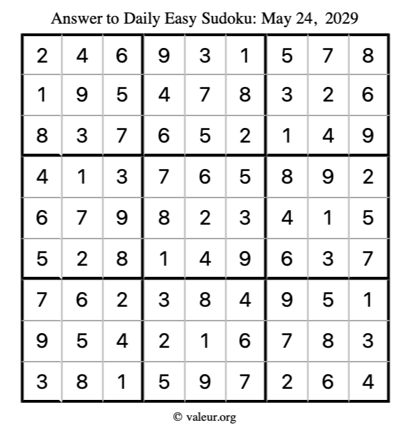 Answer to easy sudoku May 24, 2029