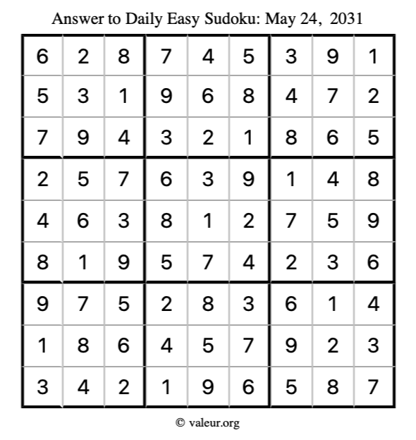 Answer to easy sudoku May 24, 2031