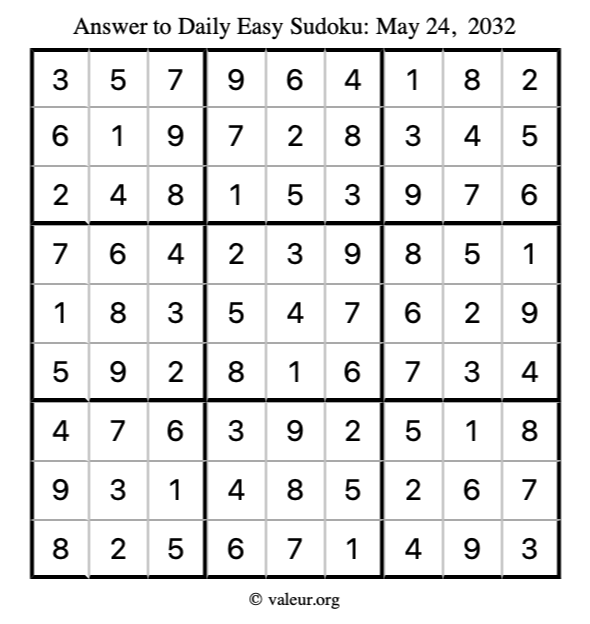 Answer to easy sudoku May 24, 2032