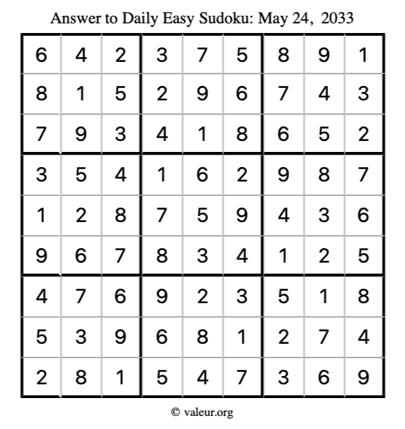 Answer to easy sudoku May 24, 2033