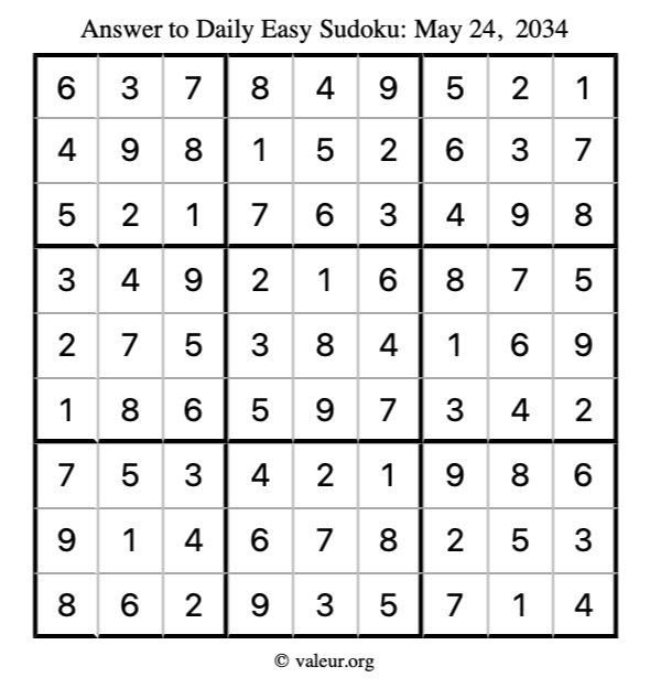 Answer to easy sudoku May 24, 2034