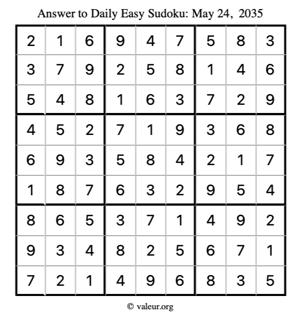 Answer to easy sudoku May 24, 2035