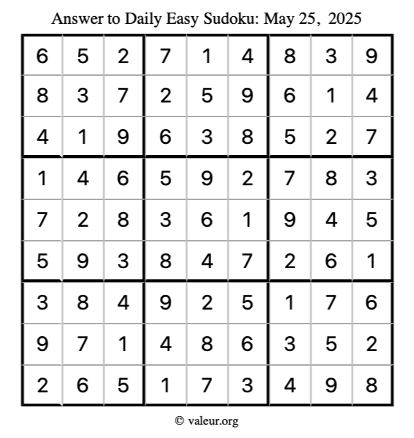 Answer to easy sudoku May 25, 2025