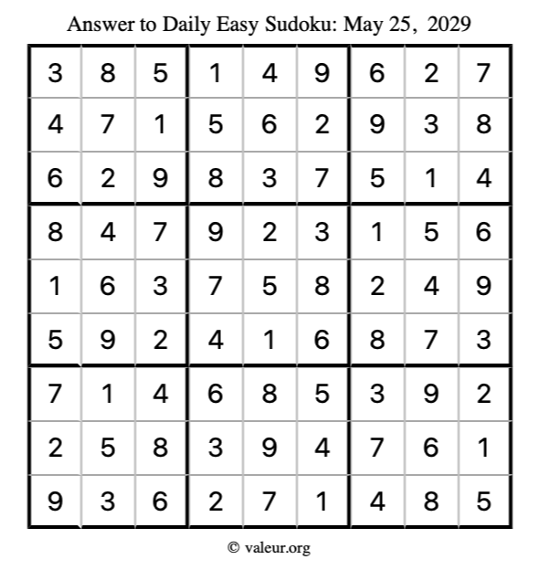 Answer to easy sudoku May 25, 2029