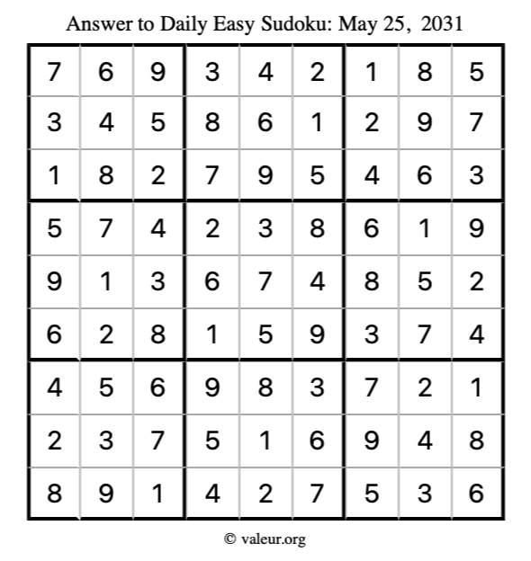 Answer to easy sudoku May 25, 2031