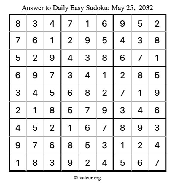 Answer to easy sudoku May 25, 2032