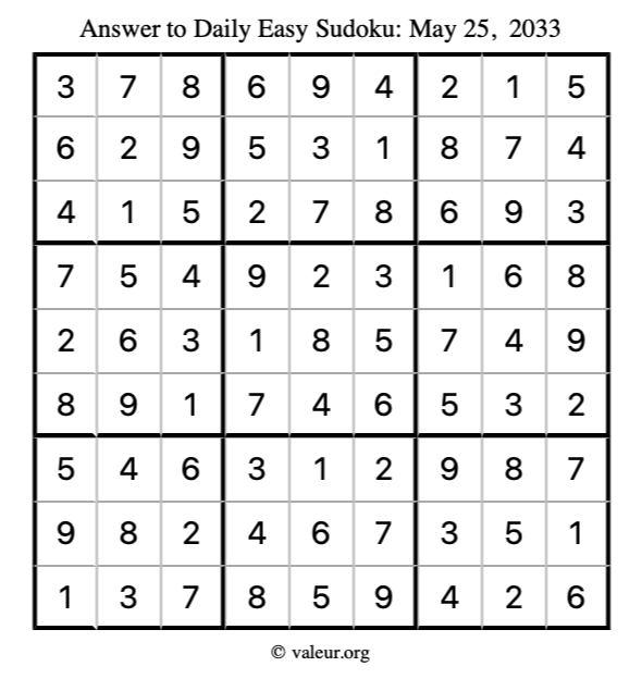 Answer to easy sudoku May 25, 2033