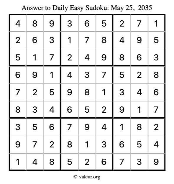 Answer to easy sudoku May 25, 2035