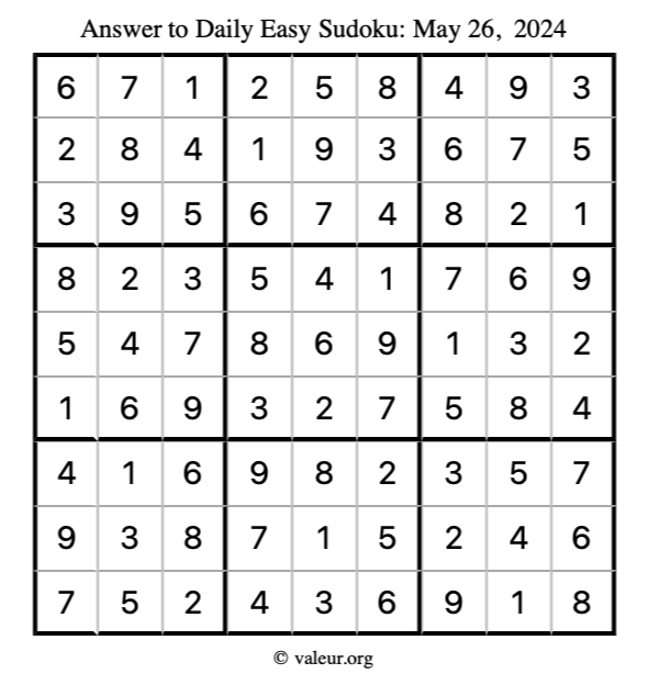 Answer to easy sudoku May 26, 2024