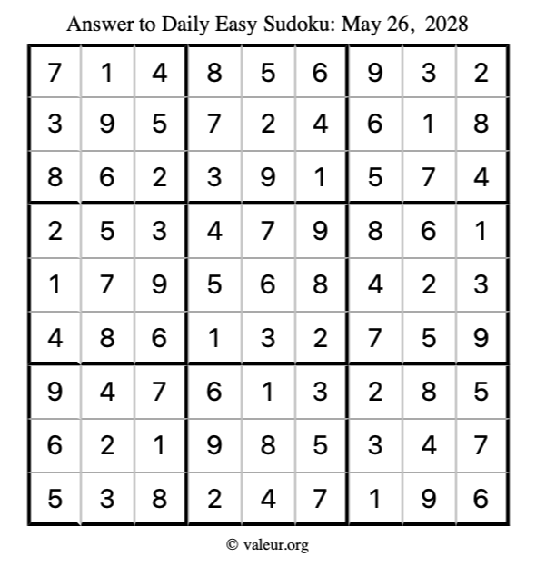 Answer to easy sudoku May 26, 2028