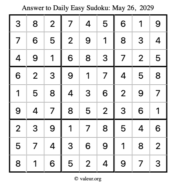 Answer to easy sudoku May 26, 2029