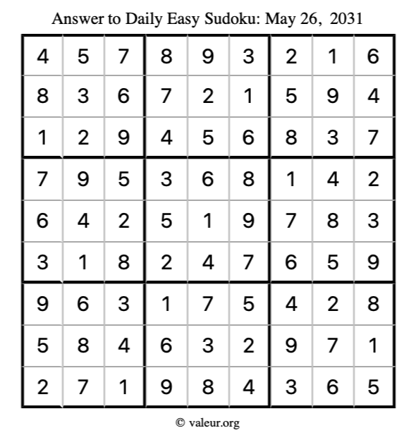 Answer to easy sudoku May 26, 2031