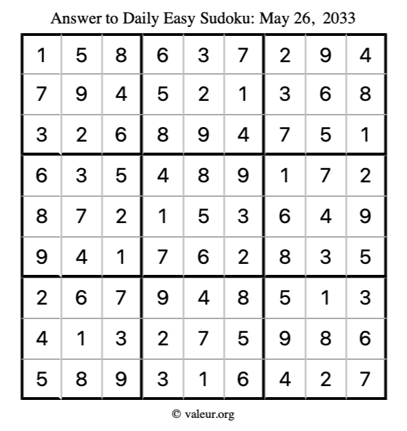 Answer to easy sudoku May 26, 2033