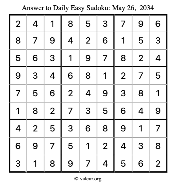 Answer to easy sudoku May 26, 2034
