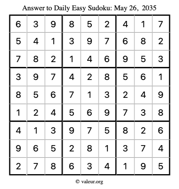 Answer to easy sudoku May 26, 2035