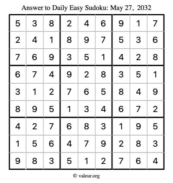 Answer to easy sudoku May 27, 2032