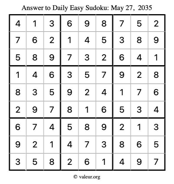 Answer to easy sudoku May 27, 2035