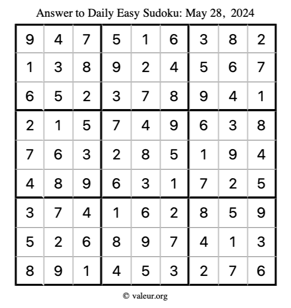 Answer to easy sudoku May 28, 2024