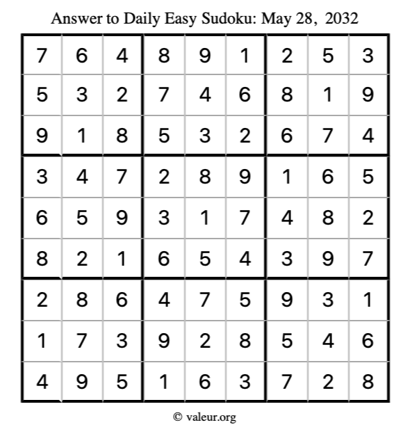 Answer to easy sudoku May 28, 2032
