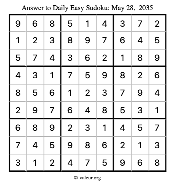 Answer to easy sudoku May 28, 2035