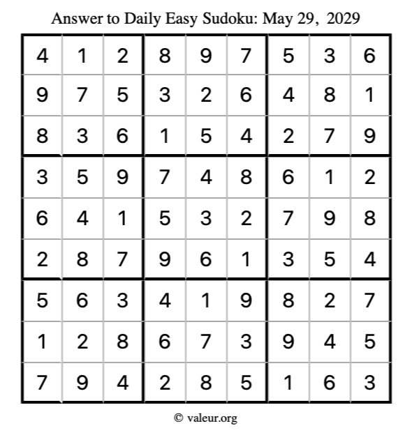 Answer to easy sudoku May 29, 2029