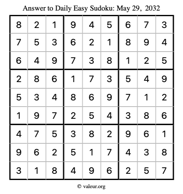 Answer to easy sudoku May 29, 2032