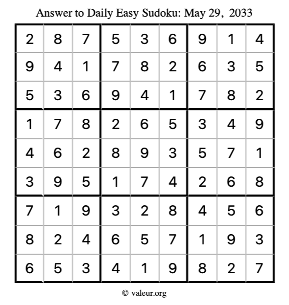 Answer to easy sudoku May 29, 2033