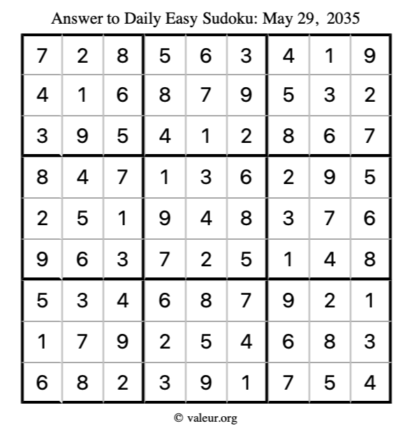 Answer to easy sudoku May 29, 2035