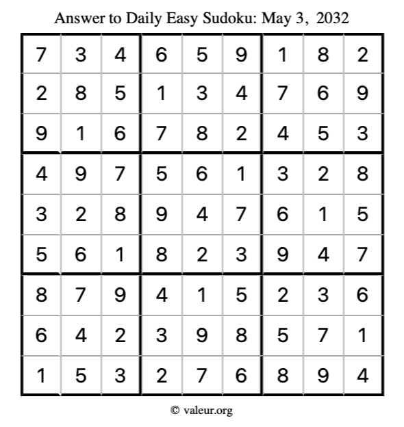 Answer to easy sudoku May 3, 2032