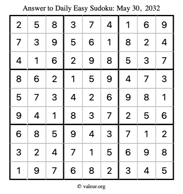 Answer to easy sudoku May 30, 2032
