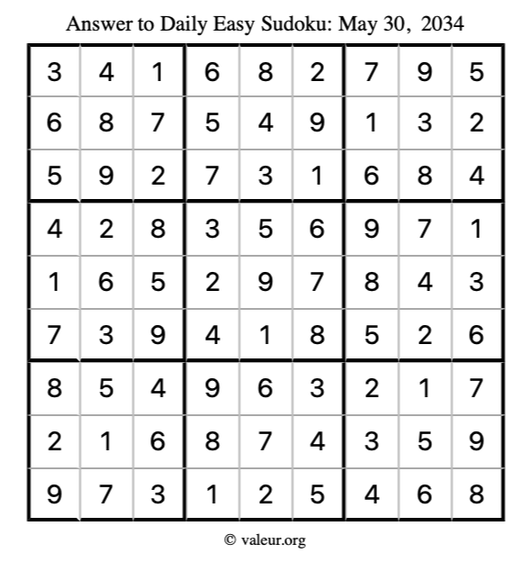 Answer to easy sudoku May 30, 2034