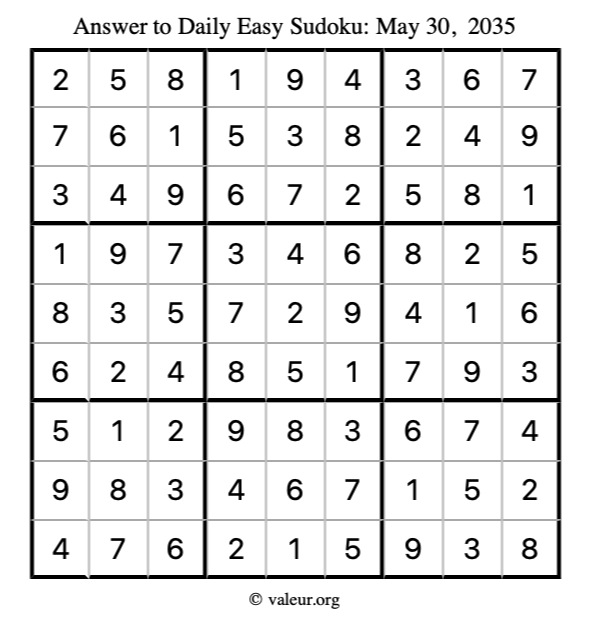 Answer to easy sudoku May 30, 2035
