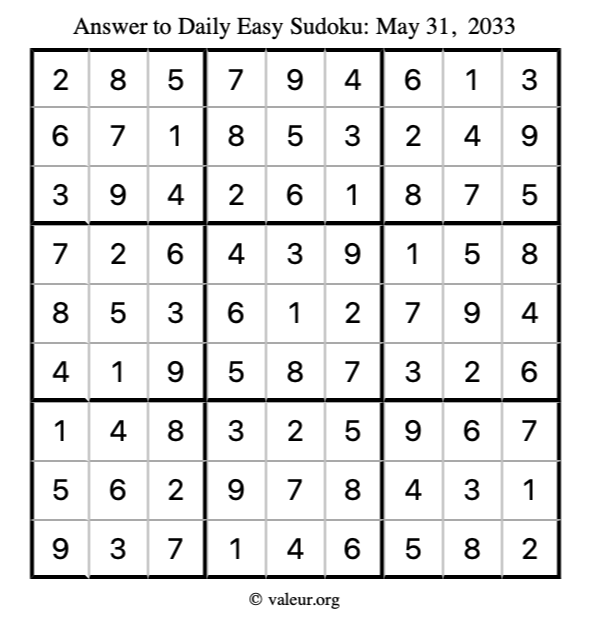 Answer to easy sudoku May 31, 2033