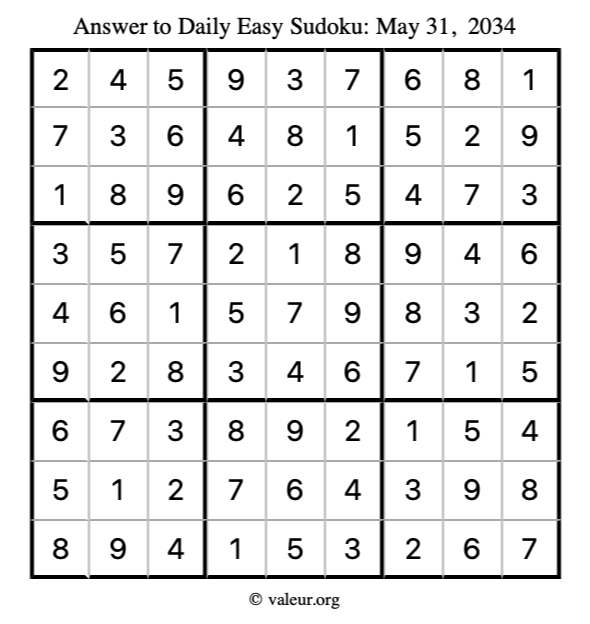 Answer to easy sudoku May 31, 2034