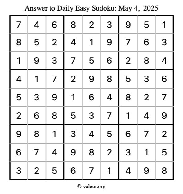 Answer to easy sudoku May 4, 2025