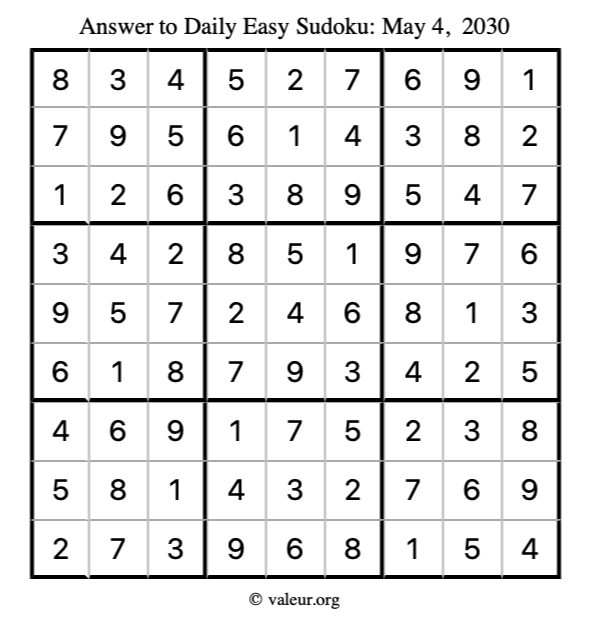 Answer to easy sudoku May 4, 2030