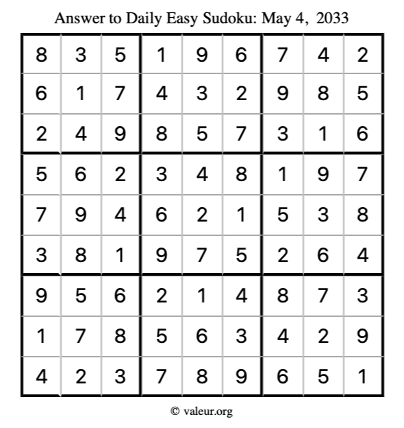 Answer to easy sudoku May 4, 2033