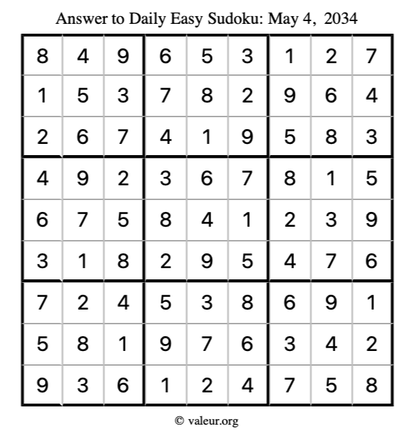 Answer to easy sudoku May 4, 2034
