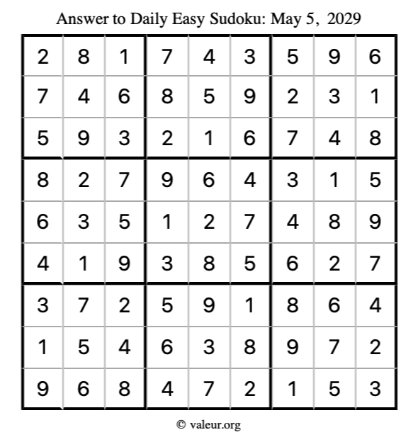 Answer to easy sudoku May 5, 2029