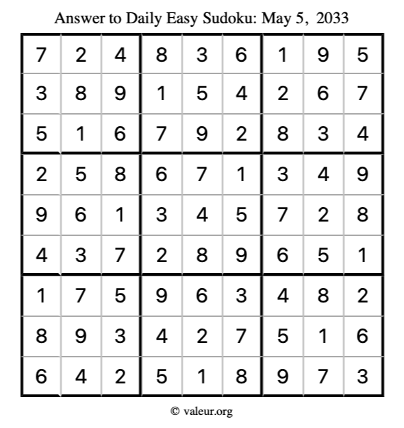 Answer to easy sudoku May 5, 2033