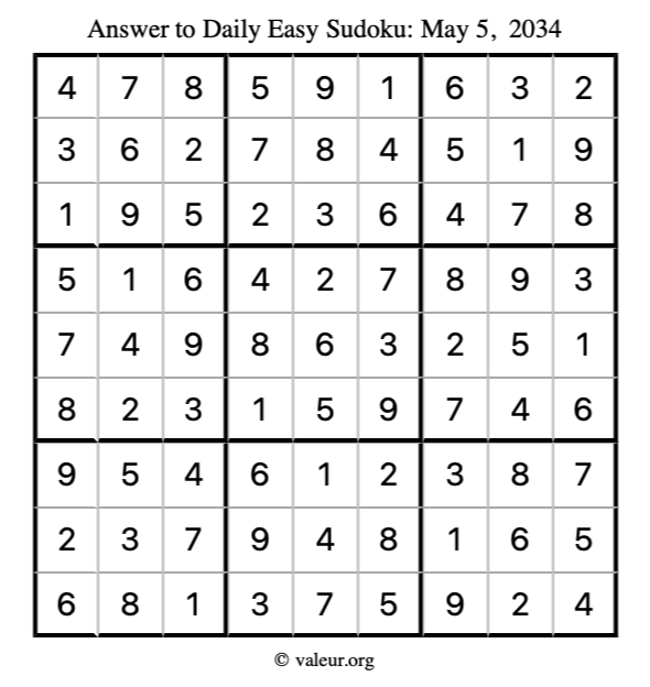 Answer to easy sudoku May 5, 2034