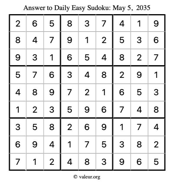 Answer to easy sudoku May 5, 2035
