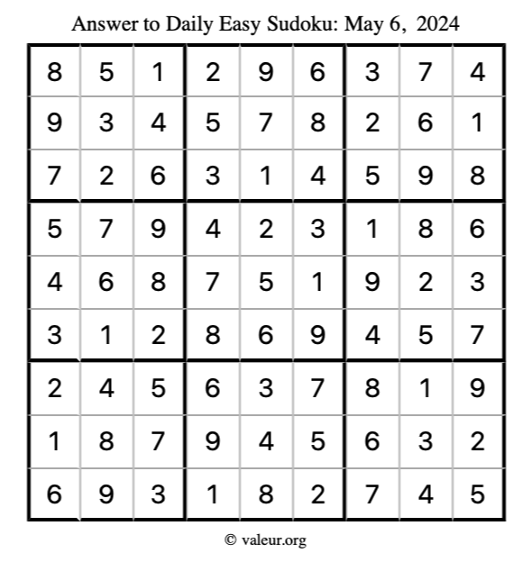 Answer to easy sudoku May 6, 2024