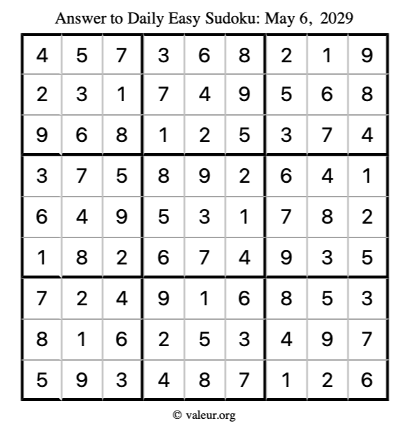 Answer to easy sudoku May 6, 2029