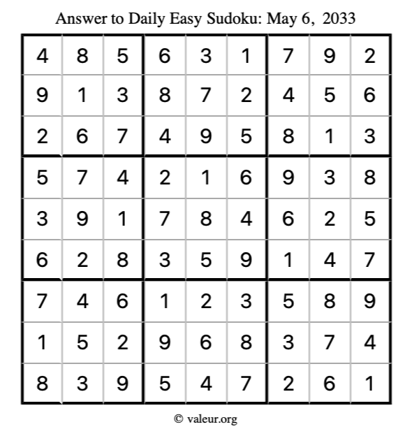 Answer to easy sudoku May 6, 2033