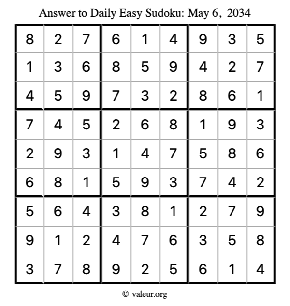 Answer to easy sudoku May 6, 2034