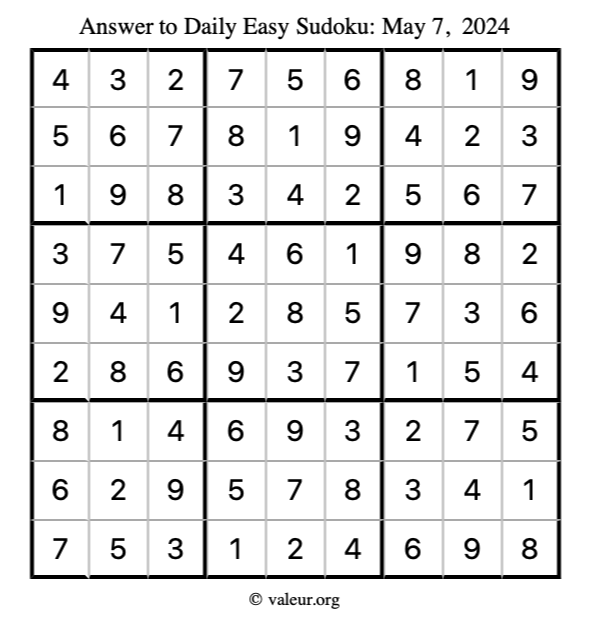 Answer to easy sudoku May 7, 2024