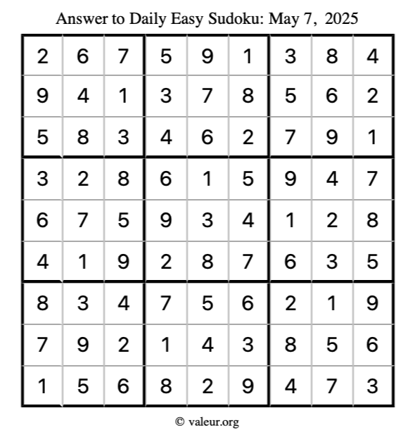 Answer to easy sudoku May 7, 2025