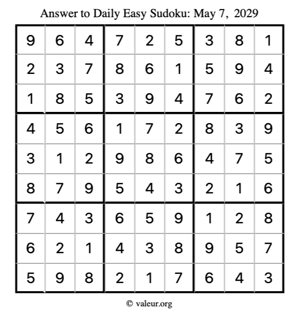Answer to easy sudoku May 7, 2029